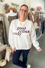 Cream Good Vibes Only Embroidered Sweatshirt