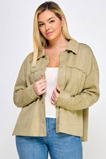 Plus Size Faux Suede Shacket Olive