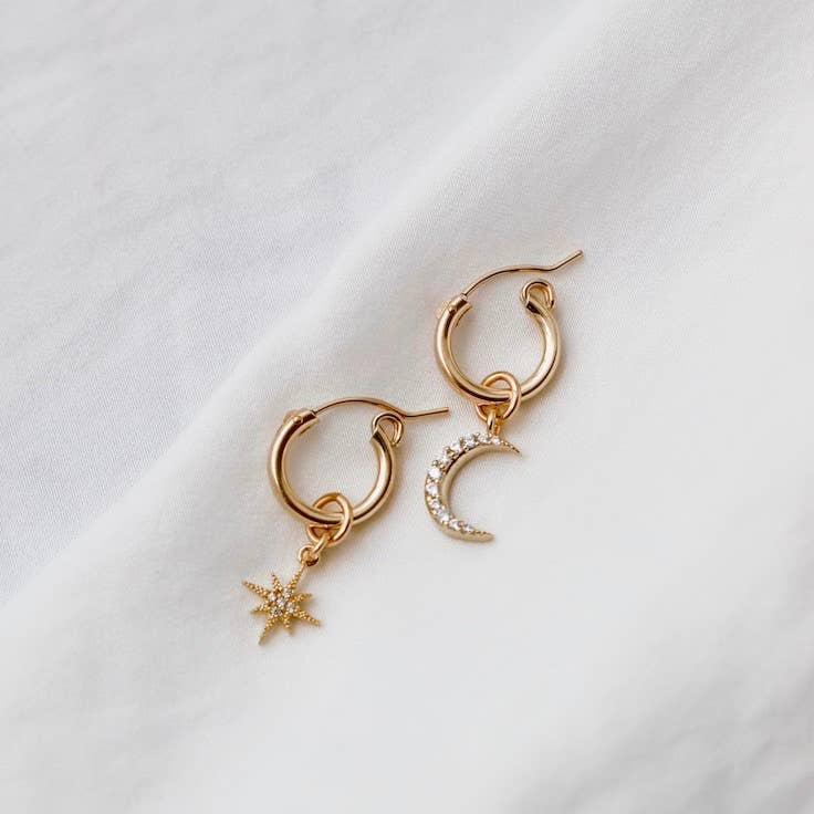 Star and Moon Hoop Earrings