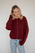 Button Front Cardigan Wine