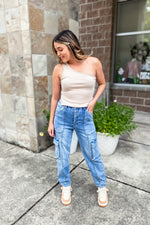 Maddy Washed Denim Cargo Joggers