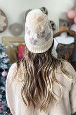 Lavender Daisy Patterned Faux Fur C.C Beanie