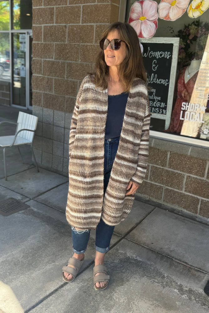 Striped Maxi Cardigan Brown and Cream
