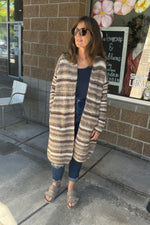 Striped Maxi Cardigan Brown and Cream