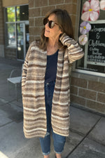 Striped Maxi Cardigan Brown and Cream