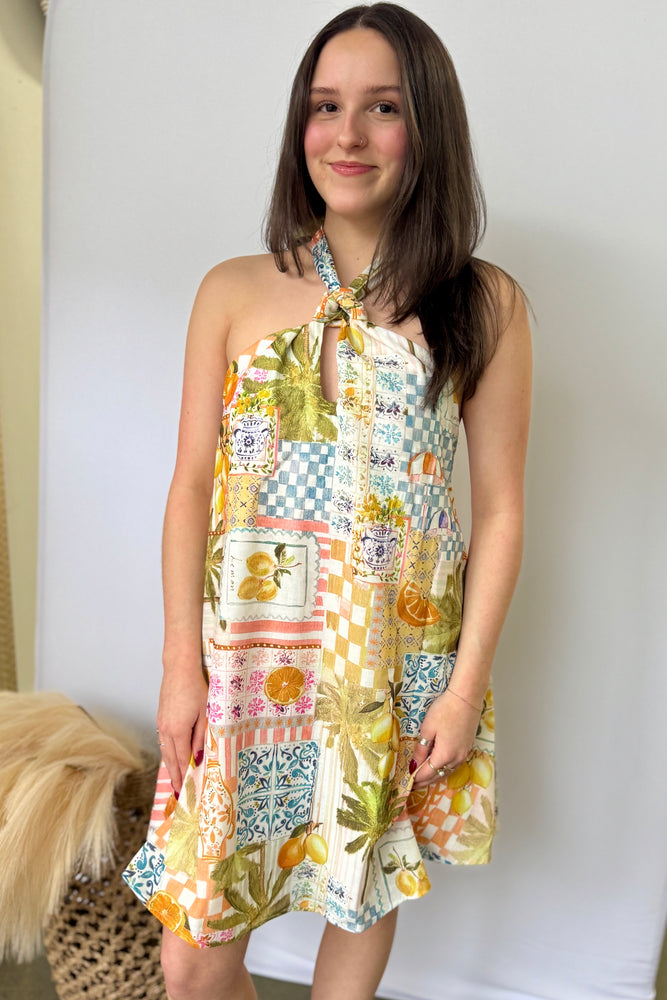 halter patchwork dress for women European Summer Patchwork Halter Mini Dress Medium