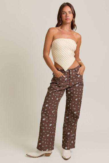 Mid Rise Cowboy Graphic Wide Leg Pants
