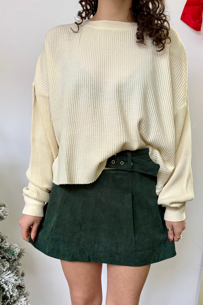 Belted Corduroy Pleated Skirt