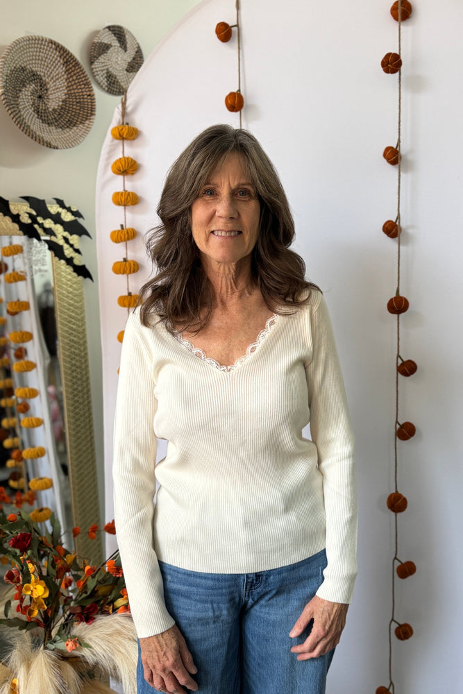 V-Neck Knit Sweater Off White