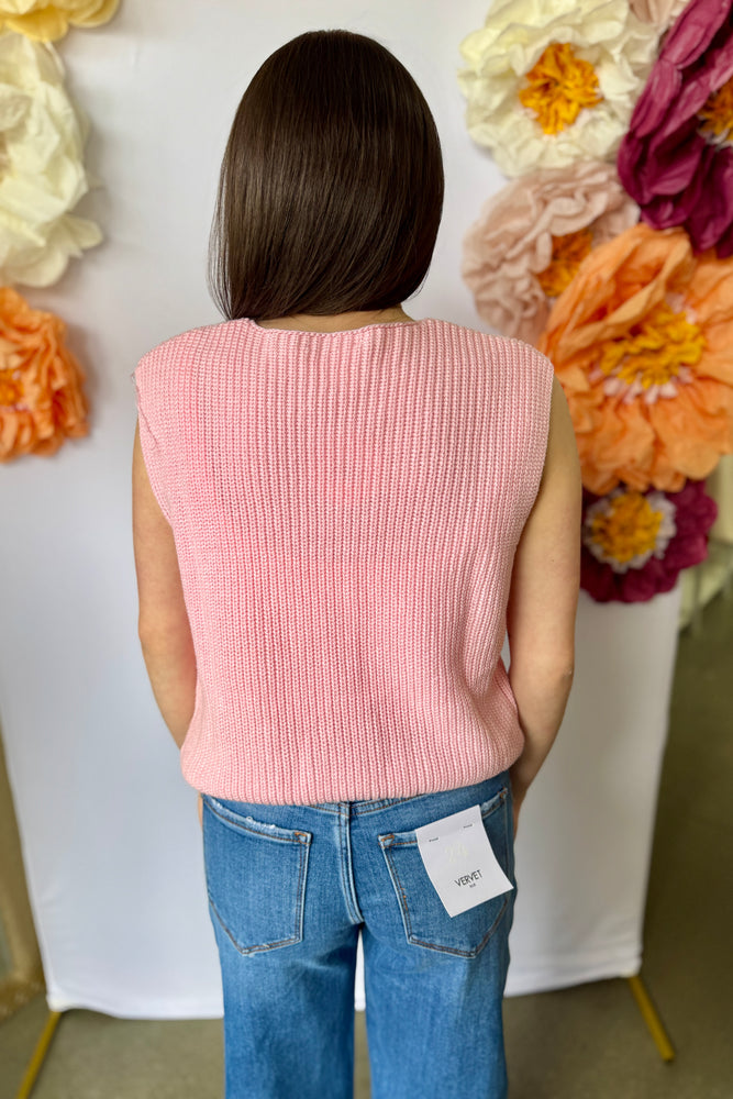 Button Down Sweater Vest Pink