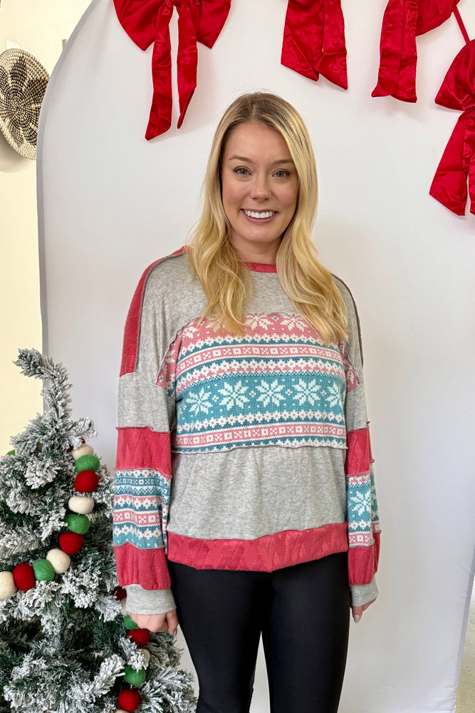 Snowflake Print Pullover Top