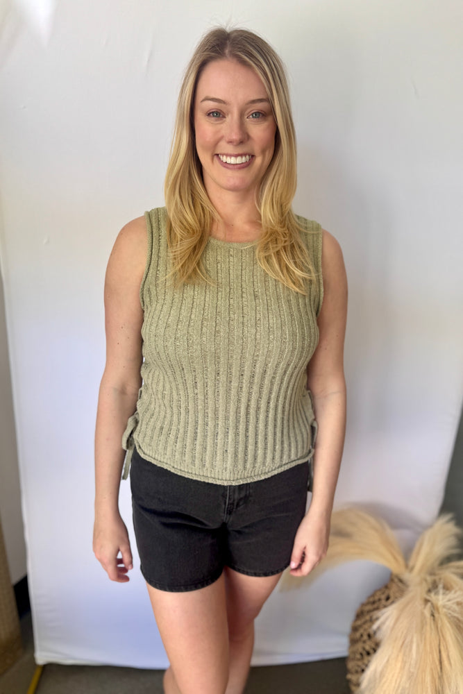Open Stitch Tank Sage