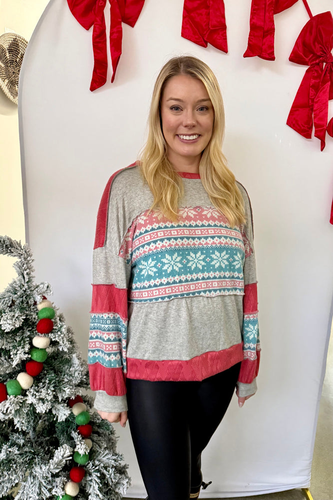 Snowflake Print Pullover Top