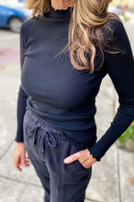 Ryan Knit Lettuce Hem Turtleneck Top Black