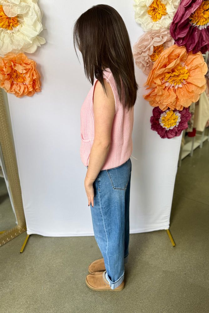 High Rise Cuffed Barrel Leg Jeans