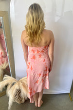 Strapless Floral Print Dress Pink and Orange