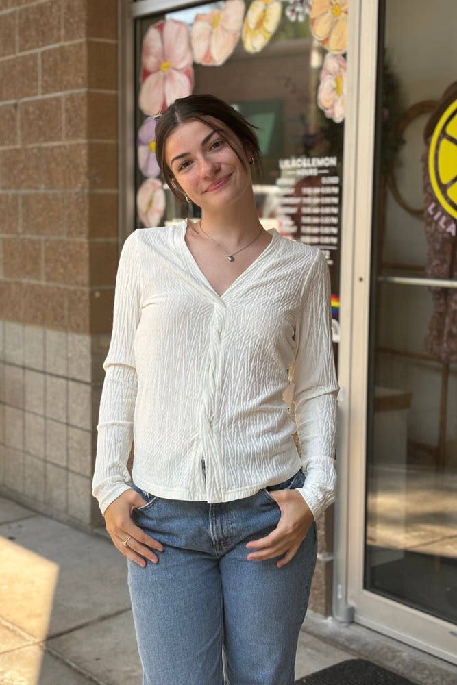 Textured Twist Front Top Ivory