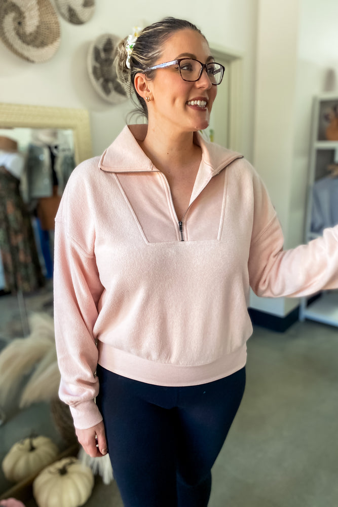 Scarlett Half Zip Sweatshirt Soft Pink