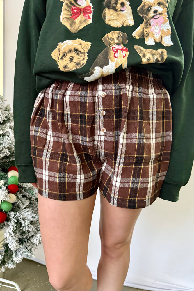 Button-Front Flannel Boxer Shorts Brown