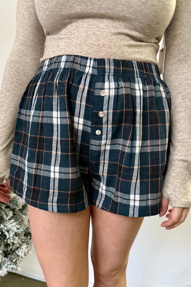 Button-Front Flannel Boxer Shorts Navy