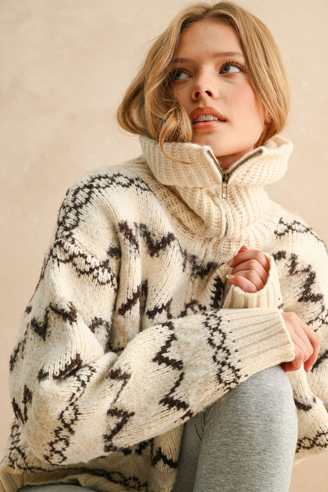 Zig Zag Half Zip Sweater