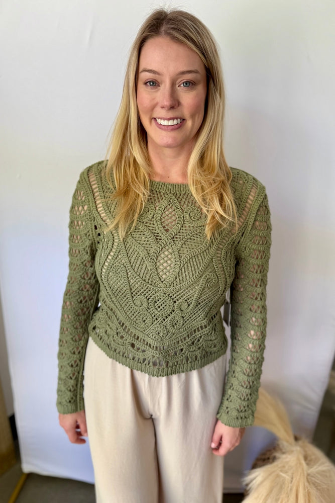 Button Back Crochet Top Sage