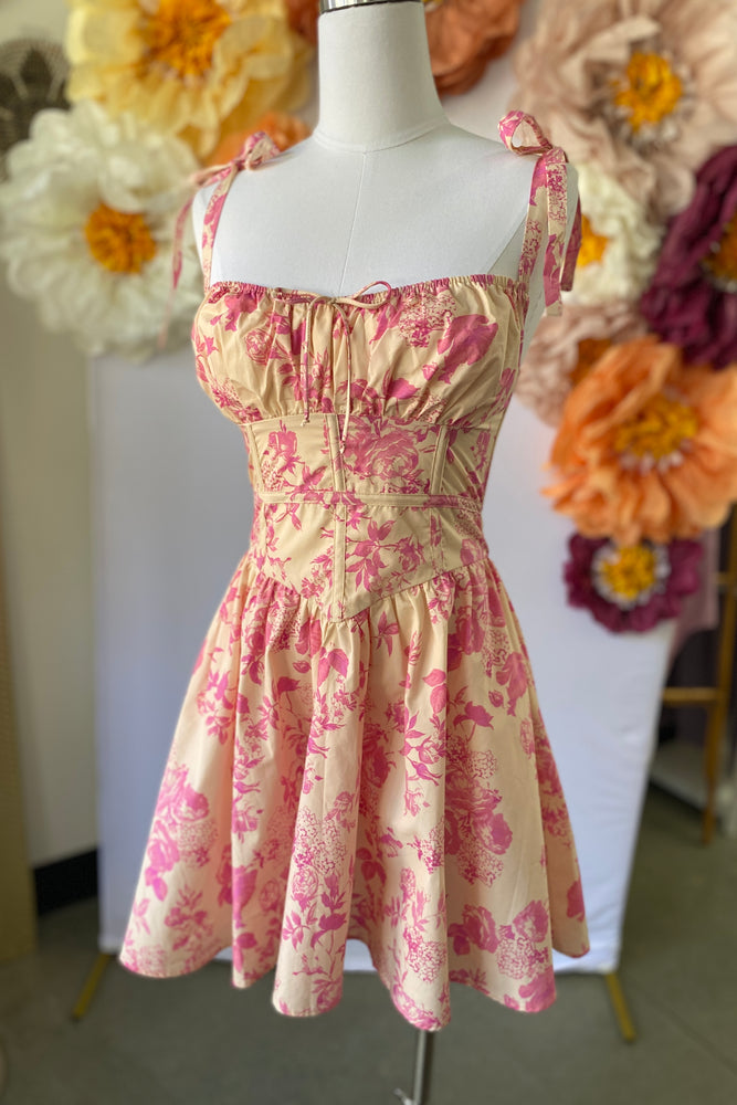 Floral Print Bustier Mini Dress Pink