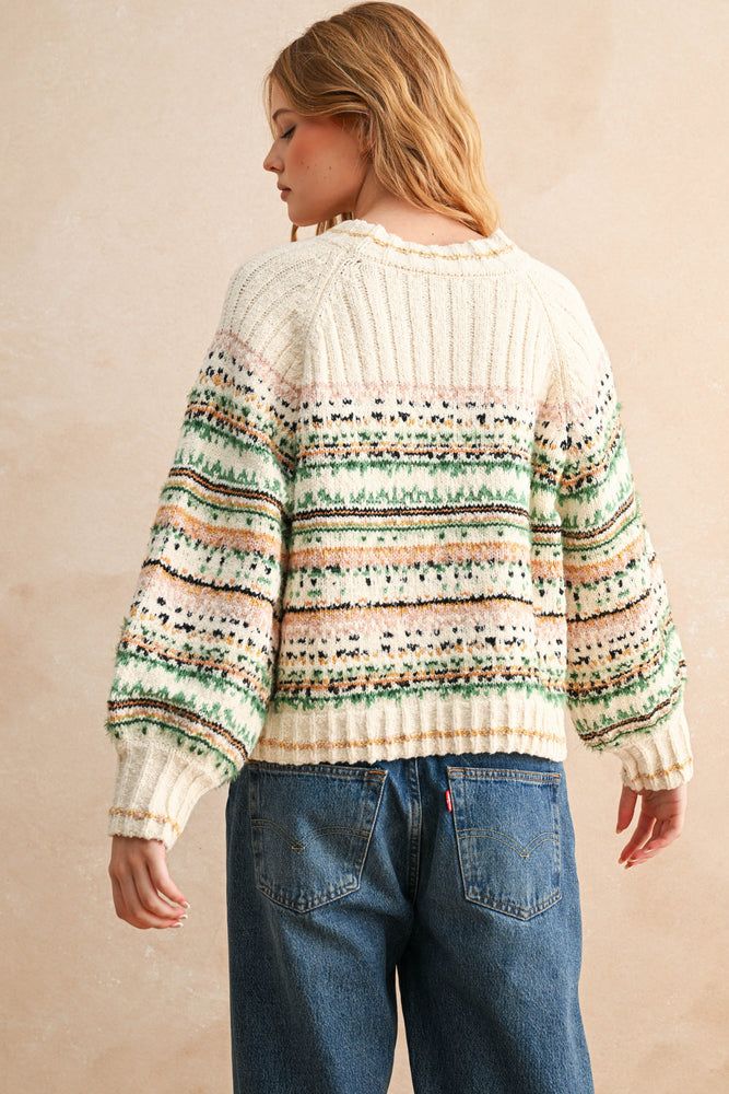 Multi Color Knit Sweater Green