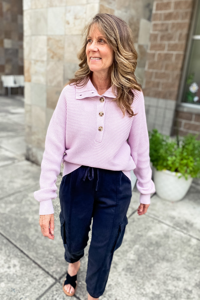 Renee Lilac Button Up Collared Sweater