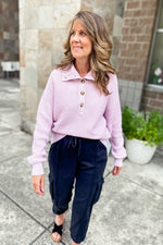 Renee Lilac Button Up Collared Sweater