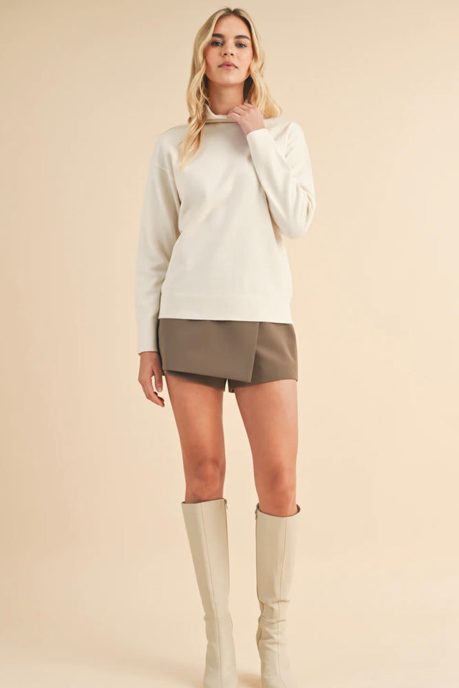 Soft Mock Neck Sweater Top Ecru