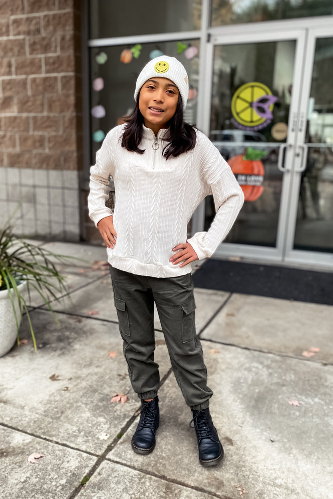 Girls Cable Knit Quarter Zip Top