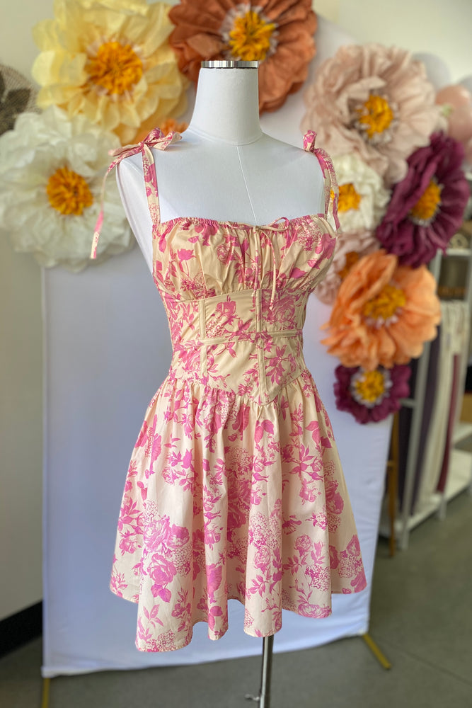 Floral Print Bustier Mini Dress Pink