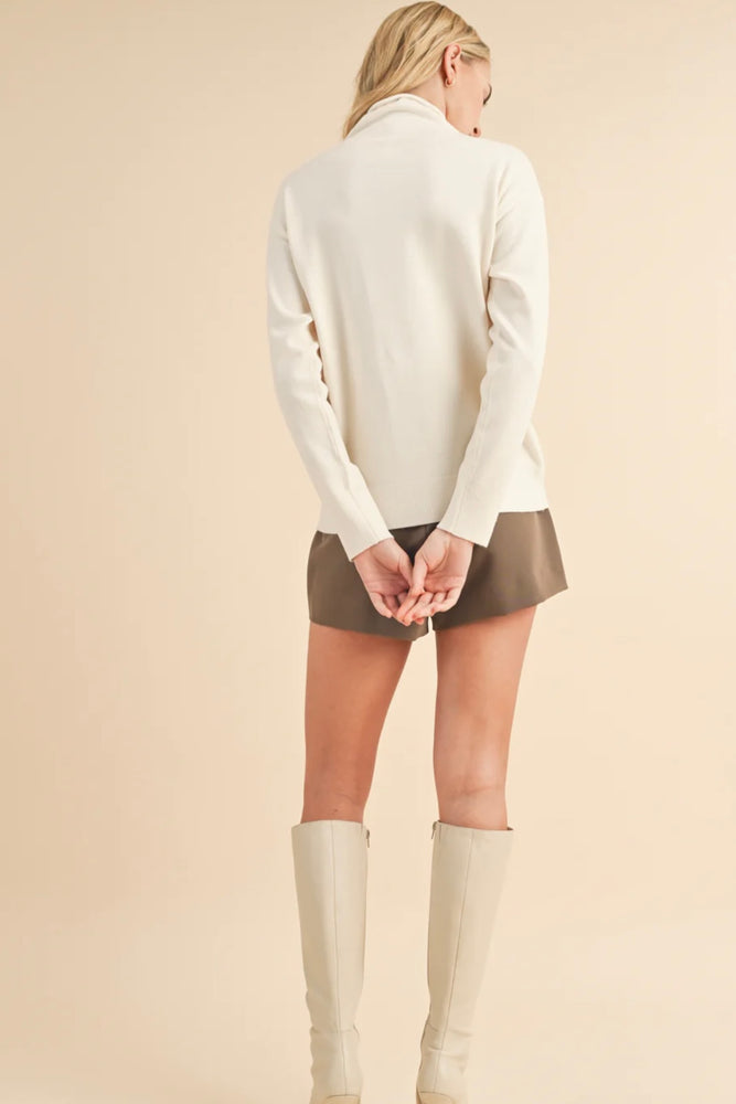 Soft Mock Neck Sweater Top Ecru