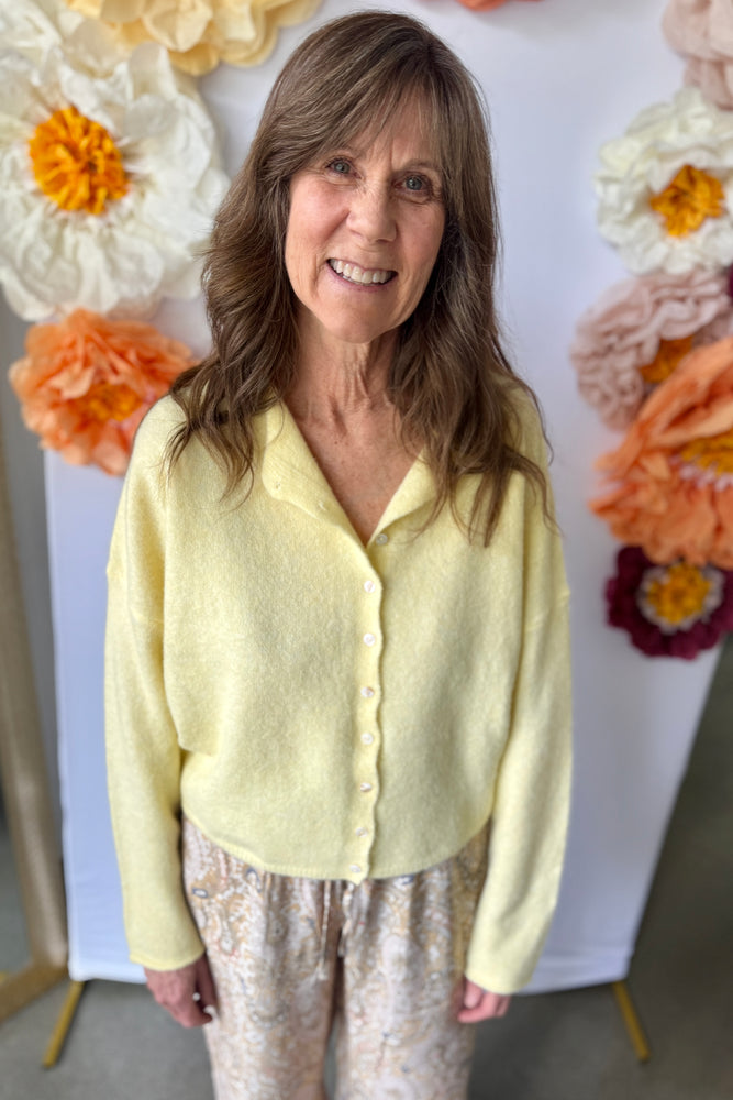 Button Front Cardigan Butter Yellow
