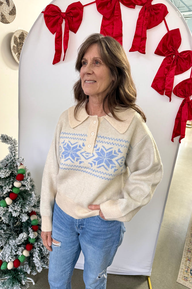 Collared Knit Fairisle Sweater Top