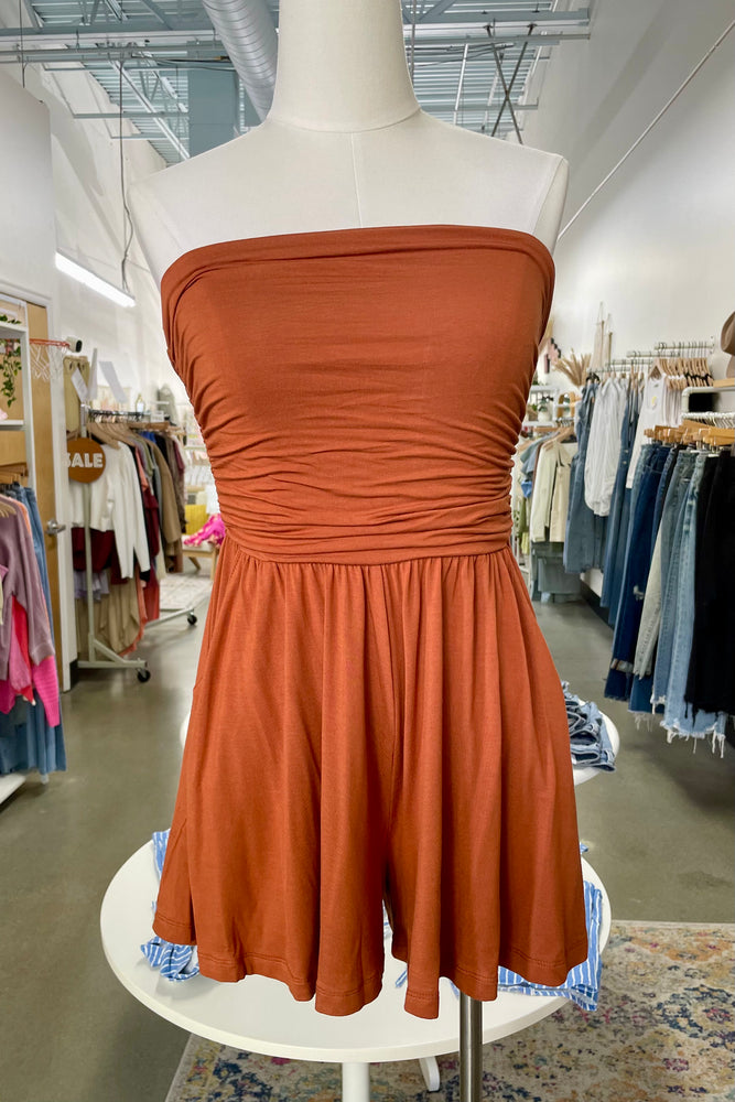 Strapless Summer Romper Cognac
