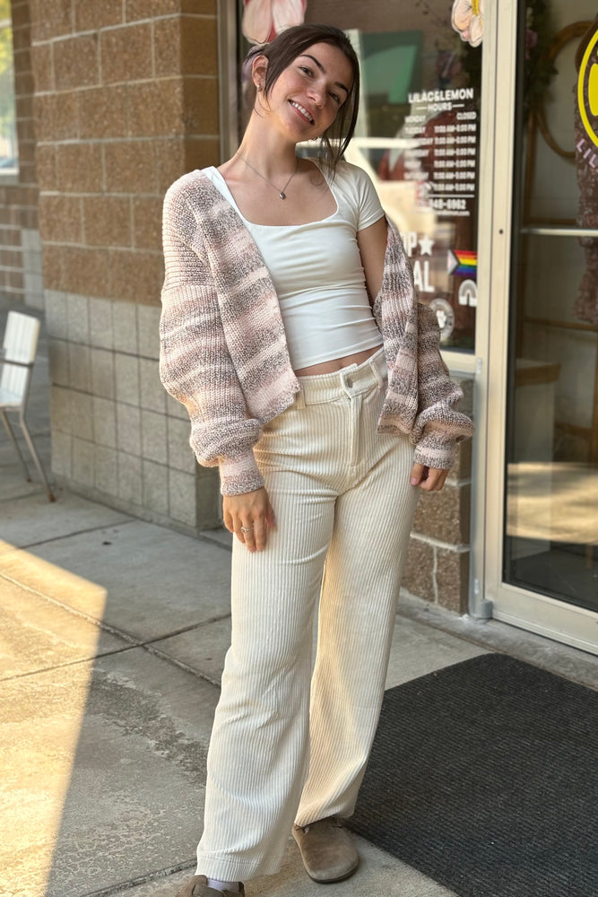 Wide Leg Corduroy Ankle Pant Cream