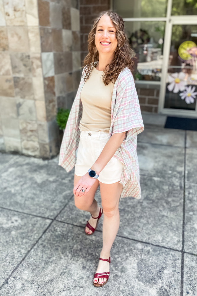 Holly Fringe Plaid Kimono Mint