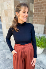 Ryan Knit Lettuce Hem Turtleneck Top Black