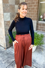 Ryan Knit Lettuce Hem Turtleneck Top Black