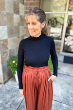 Ryan Knit Lettuce Hem Turtleneck Top Black
