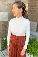 Ryan Knit Lettuce Hem Turtleneck Top White