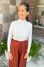 Ryan Knit Lettuce Hem Turtleneck Top White