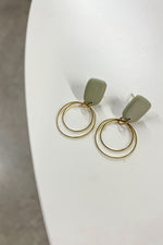 Double Gold Ring Olive Green Drop Earrings