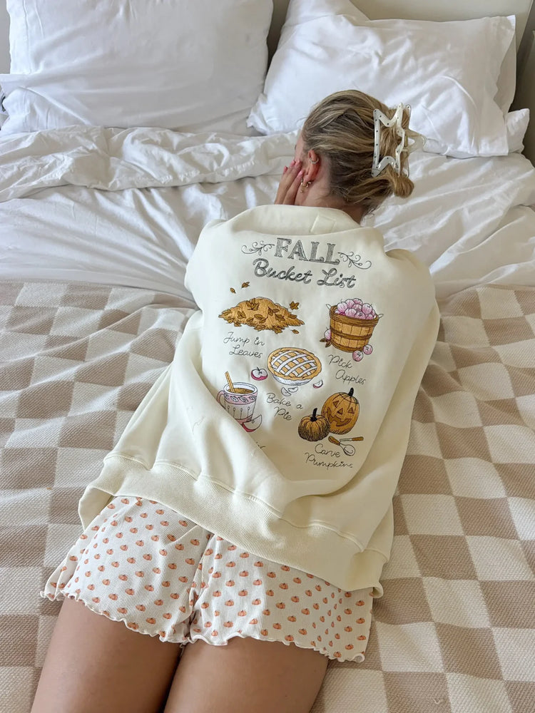 Ivory Autumn Fall Bucket List Embroidered Graphic Sweatshirt