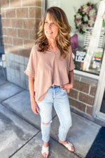 Mia Oversized V-Neck Top Beige - Lilac&Lemon