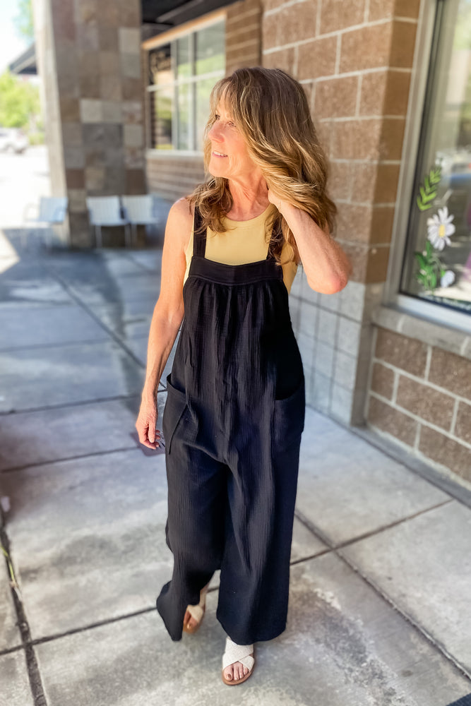 Shawn Wide Leg Gauzy Jumpsuit Black - Lilac&Lemon