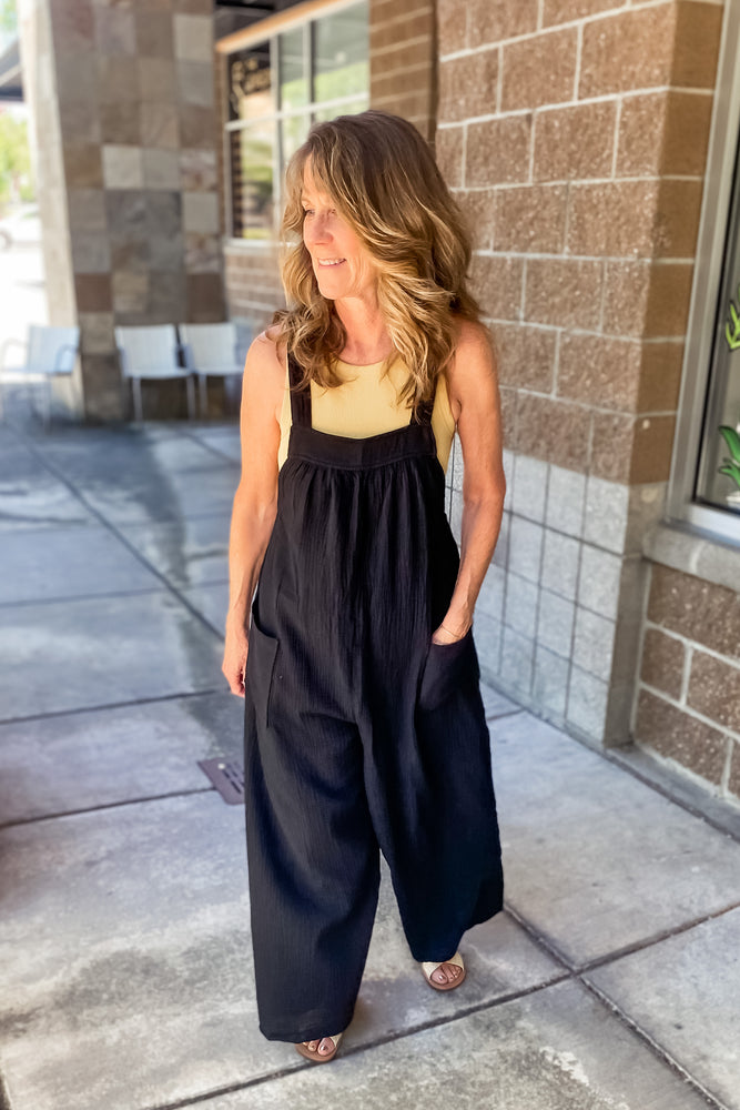 Shawn Wide Leg Gauzy Jumpsuit Black - Lilac&Lemon