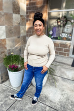 Ryan Knit Lettuce Hem Turtleneck Top Latte